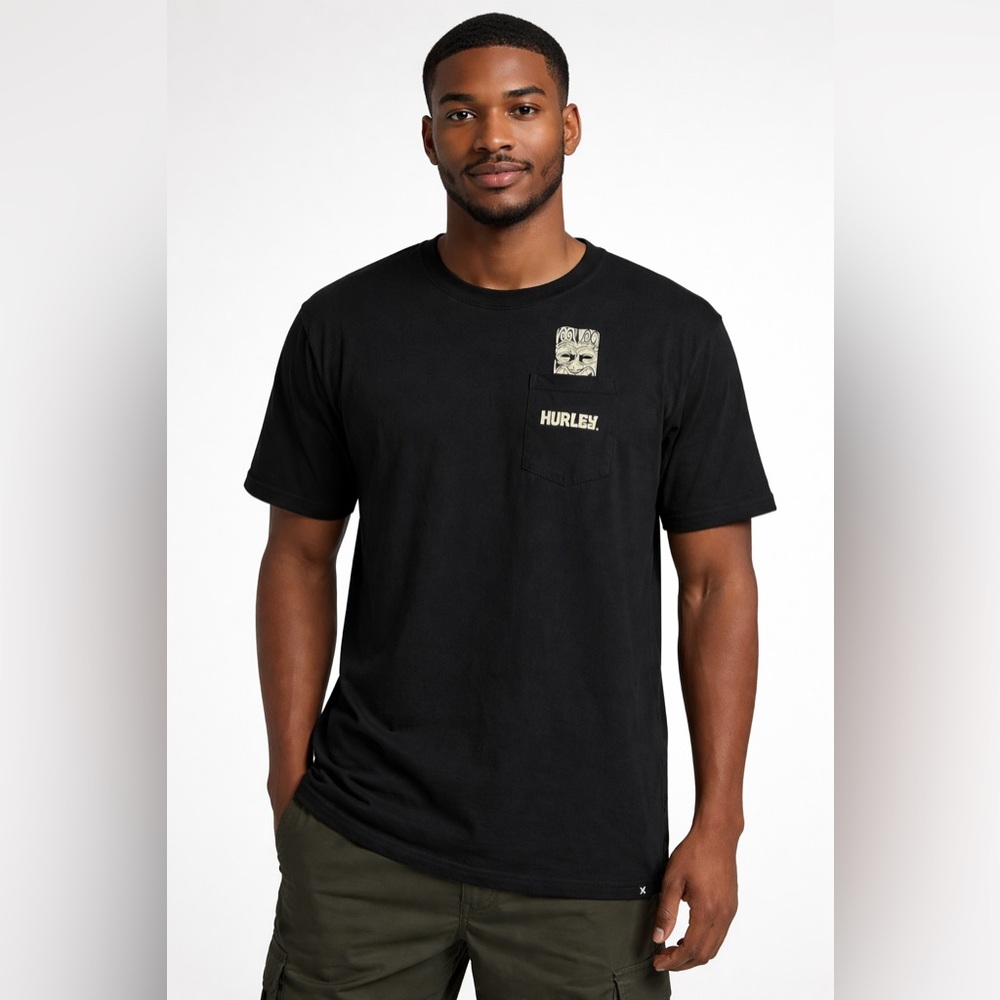 Hurley Tiki Head Surf Men’s Cotton T Shirt Black Size Medium Beach Summer NWT